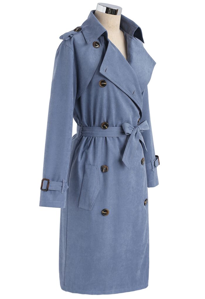 Refined Double-breasted Trench Coat in Blue