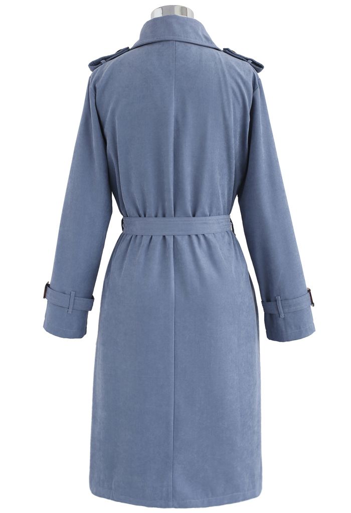 Refined Double-breasted Trench Coat in Blue