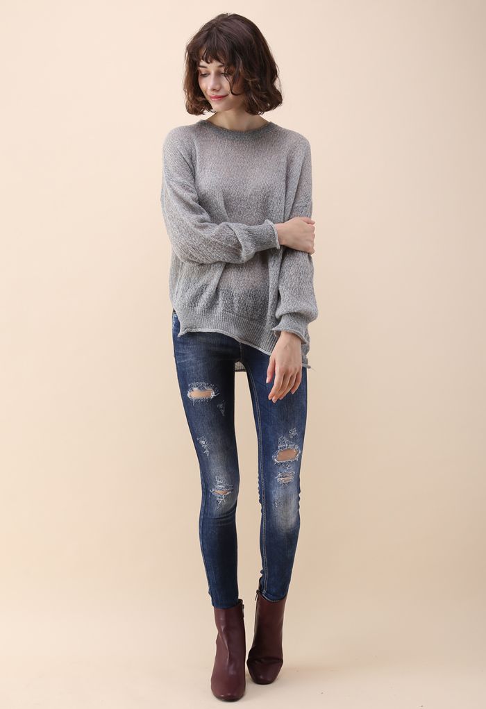 Casual Style Knit Top in Grey - Retro, Indie and Unique Fashion