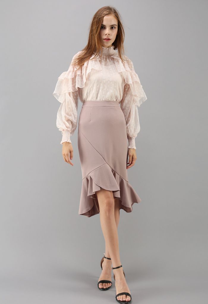 Fallen Leaves Ruffle Sheer Top in Pink