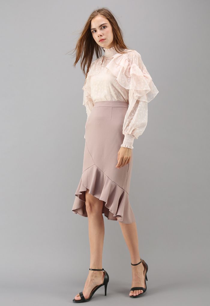 Fallen Leaves Ruffle Sheer Top in Pink