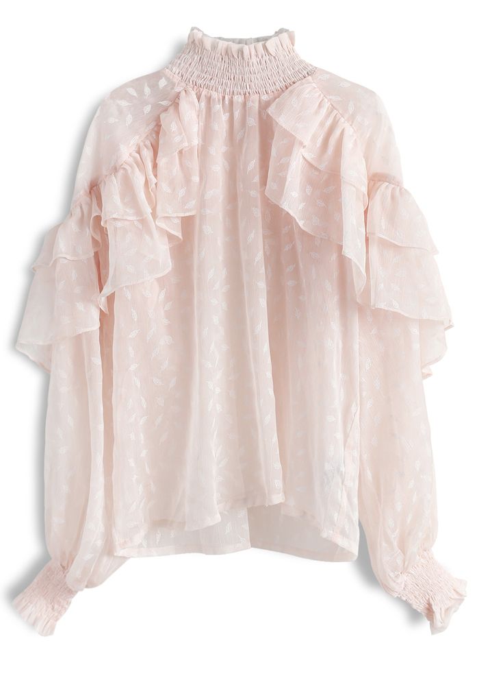 Fallen Leaves Ruffle Sheer Top in Pink