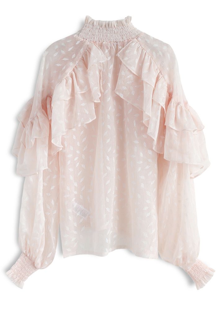 Fallen Leaves Ruffle Sheer Top in Pink