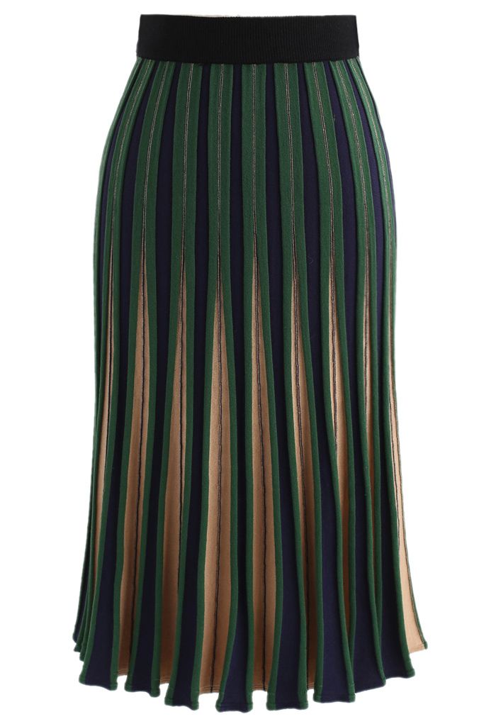 Radiating Stripes Knitted A-line Skirt in Green - Retro, Indie and ...