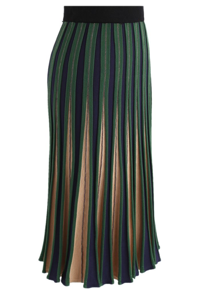 Radiating Stripes Knitted A-line Skirt in Green - Retro, Indie and ...