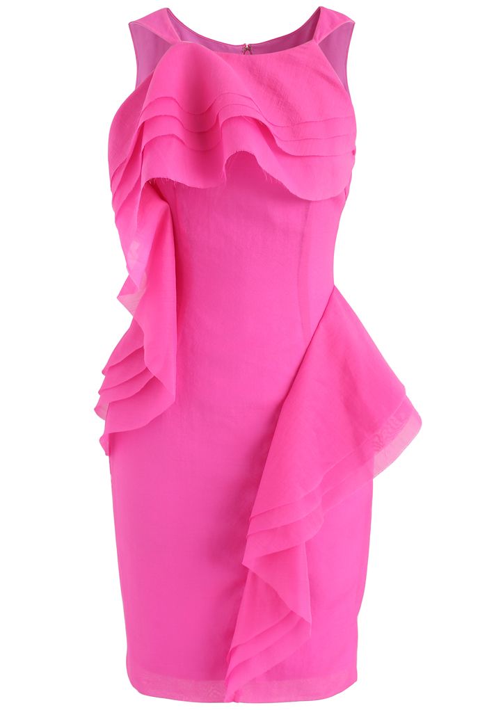 Stylish Winner Tiered Ruffle Sleeveless Dress in Hot Pink - Retro ...