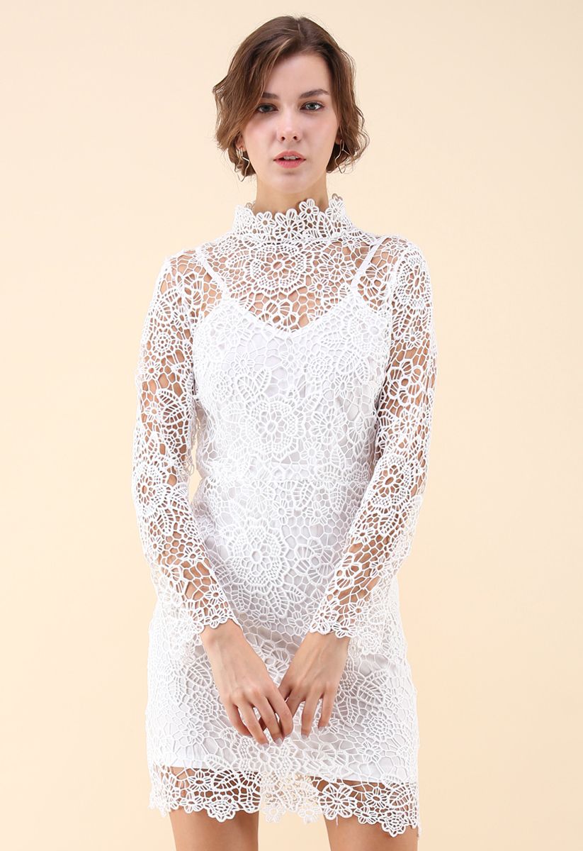 Fanciful Bloom Crochet Dress in White - Retro, Indie and Unique Fashion