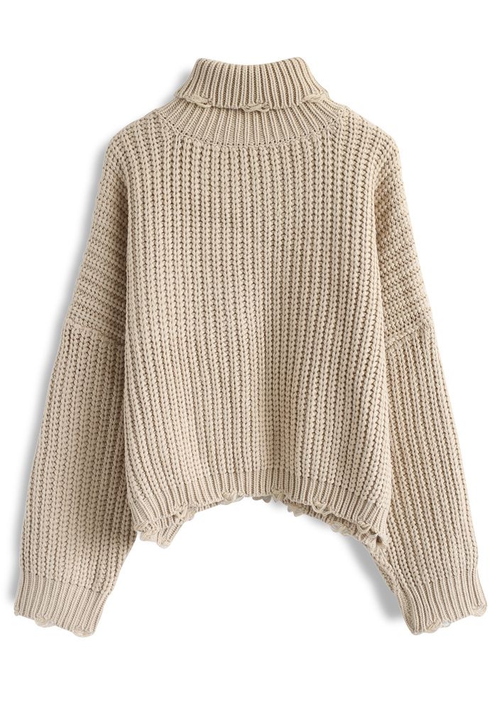 Warm Me Up Chunky Knit Turtleneck Sweater in Sand - Retro, Indie and ...