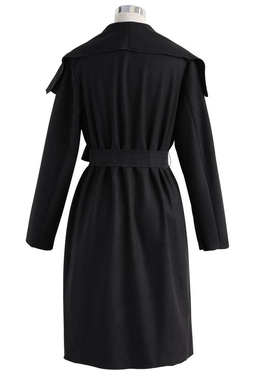 Free Myself Open Front Wool-Blend Coat in Black - Retro, Indie and ...