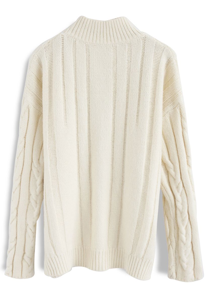 Snugly Warm Cable Knit Sweater in Ivory - Retro, Indie and Unique Fashion