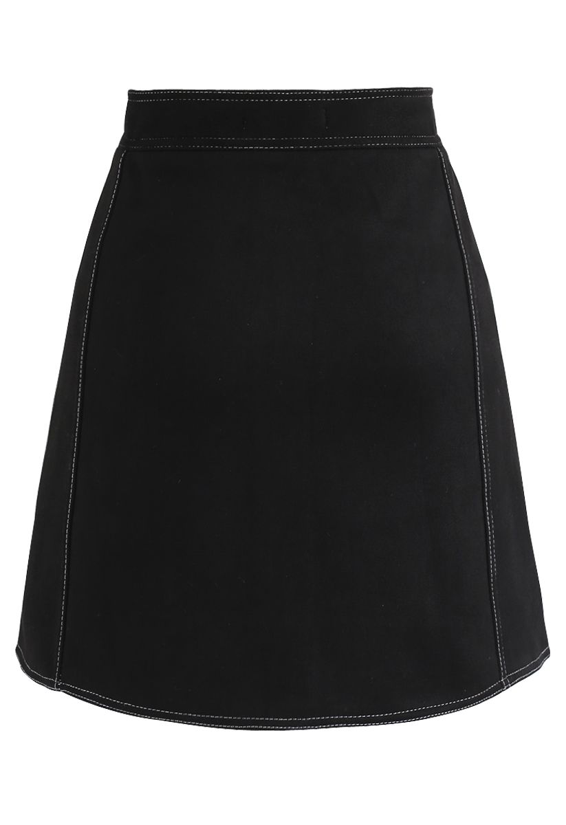 Chic Move Faux Suede A-Line Skirt in Black - Retro, Indie and Unique ...