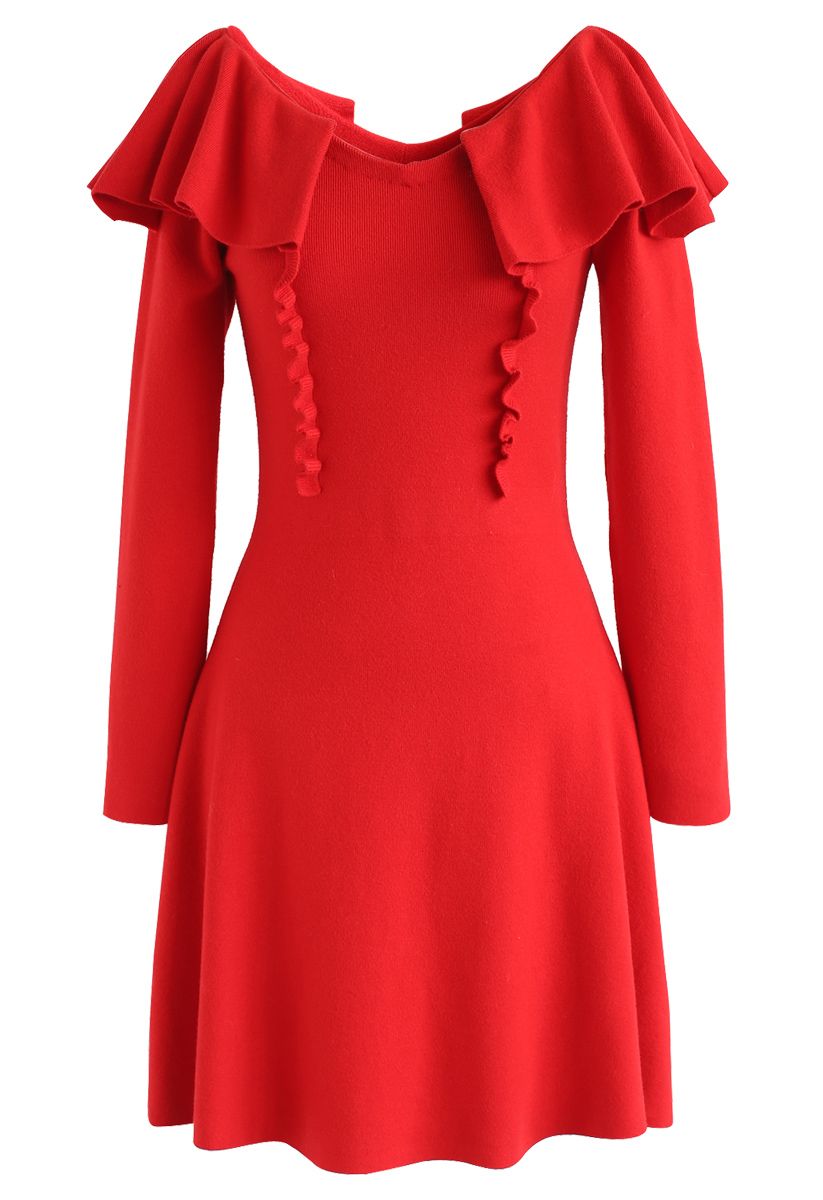 Forever Your Girl Ruffle Knit Dress in Red - Retro, Indie and Unique ...
