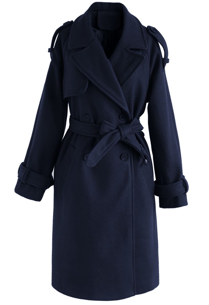 Snug Double-Breasted Wool-Blend Coat in Navy - Retro, Indie and Unique ...