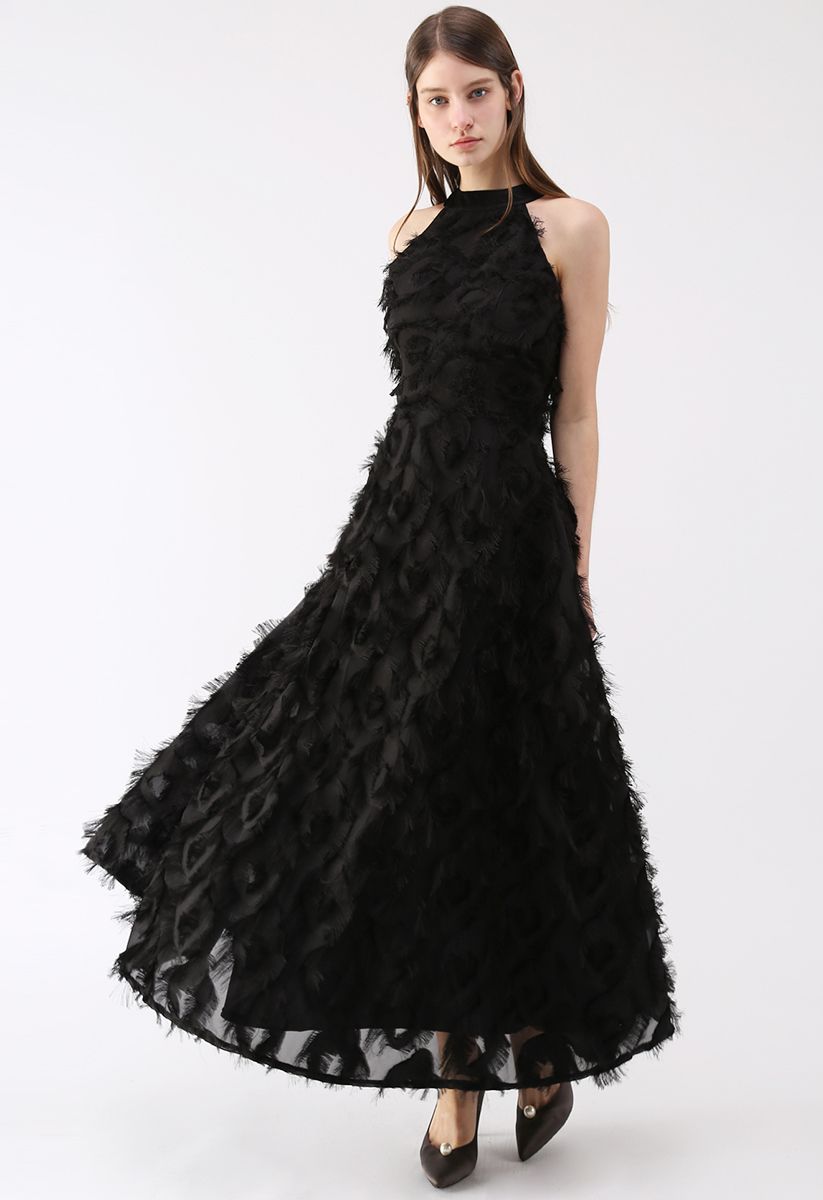 Tassel Split Maxi Dress - Black