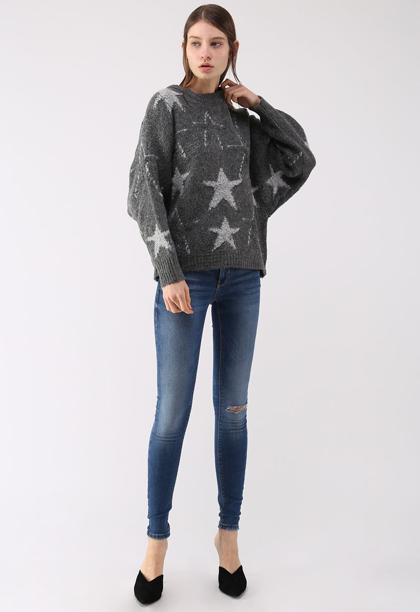 Counting Stars Knit Sweater in Grey