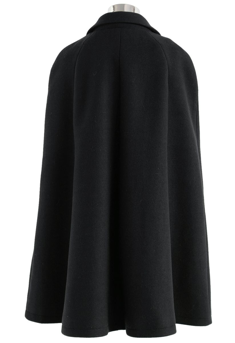 Keep It Elegant Double-Breasted Cape Coat in Black - Retro, Indie and ...