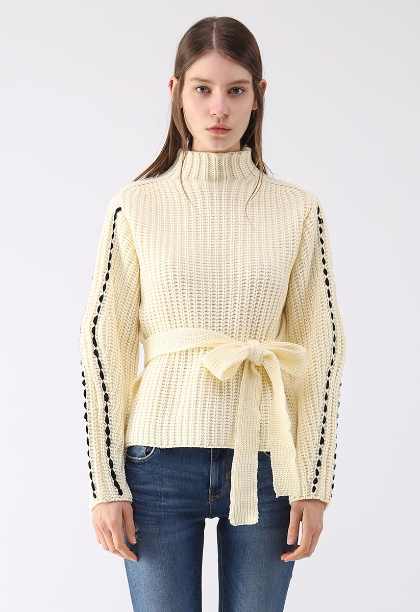 Tie My Style Knit Sweater in Cream