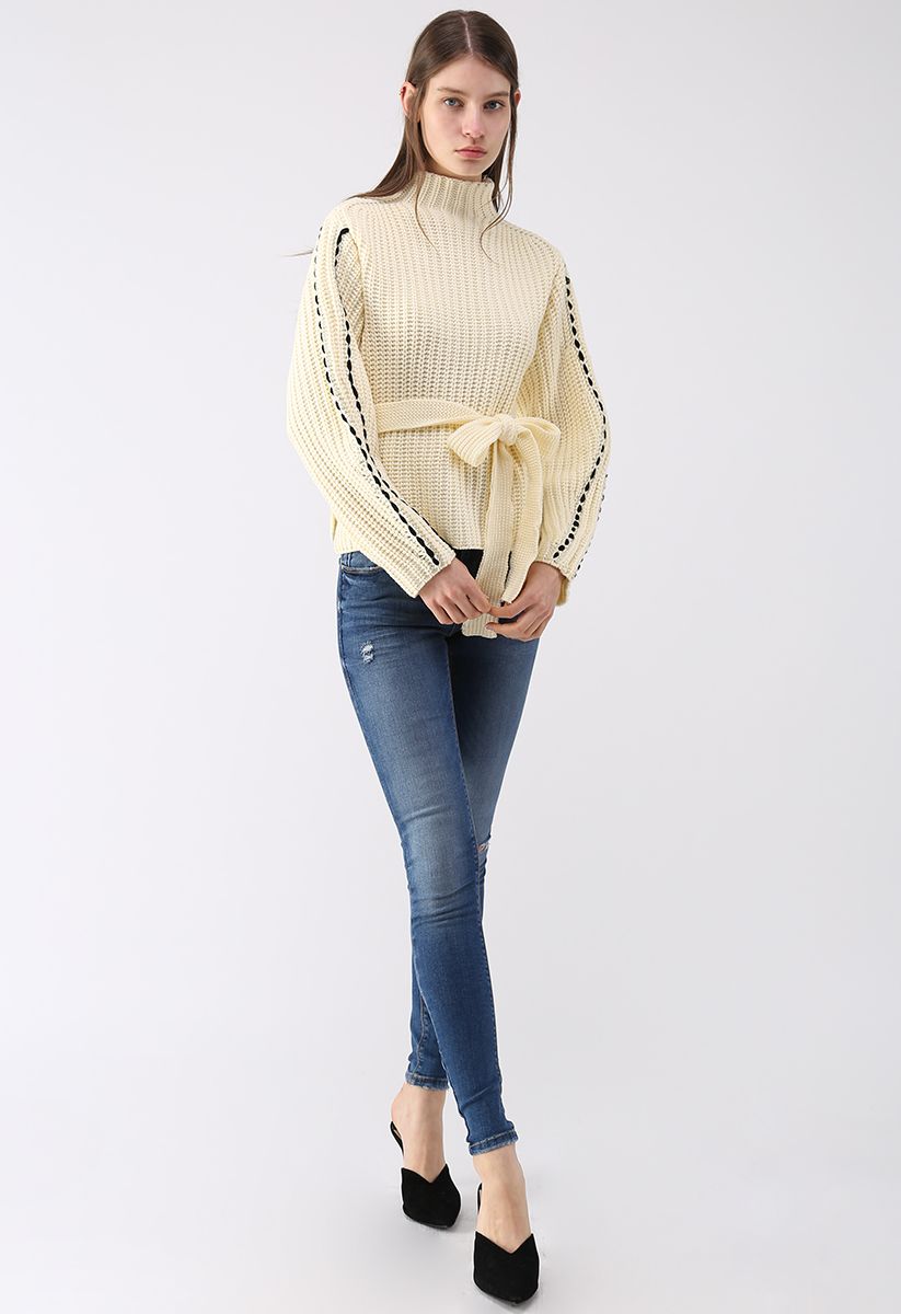 Tie My Style Knit Sweater in Cream