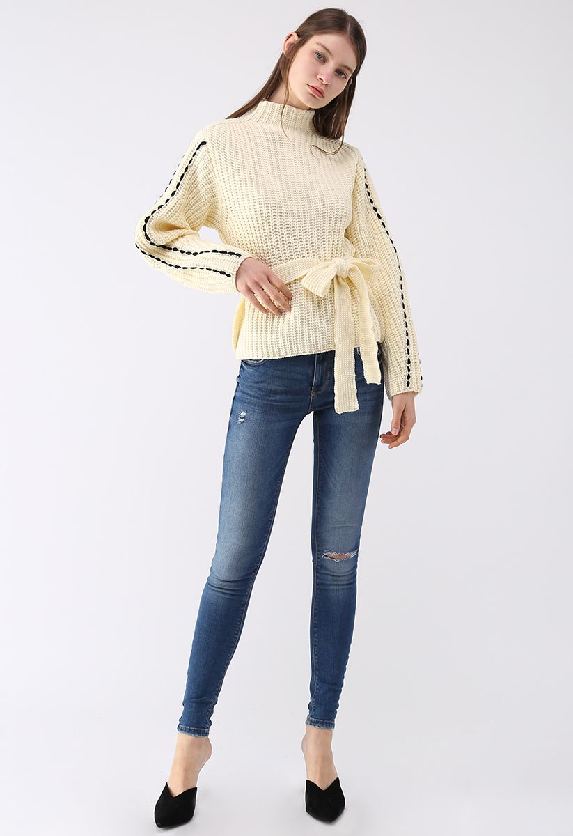 Tie My Style Knit Sweater in Cream