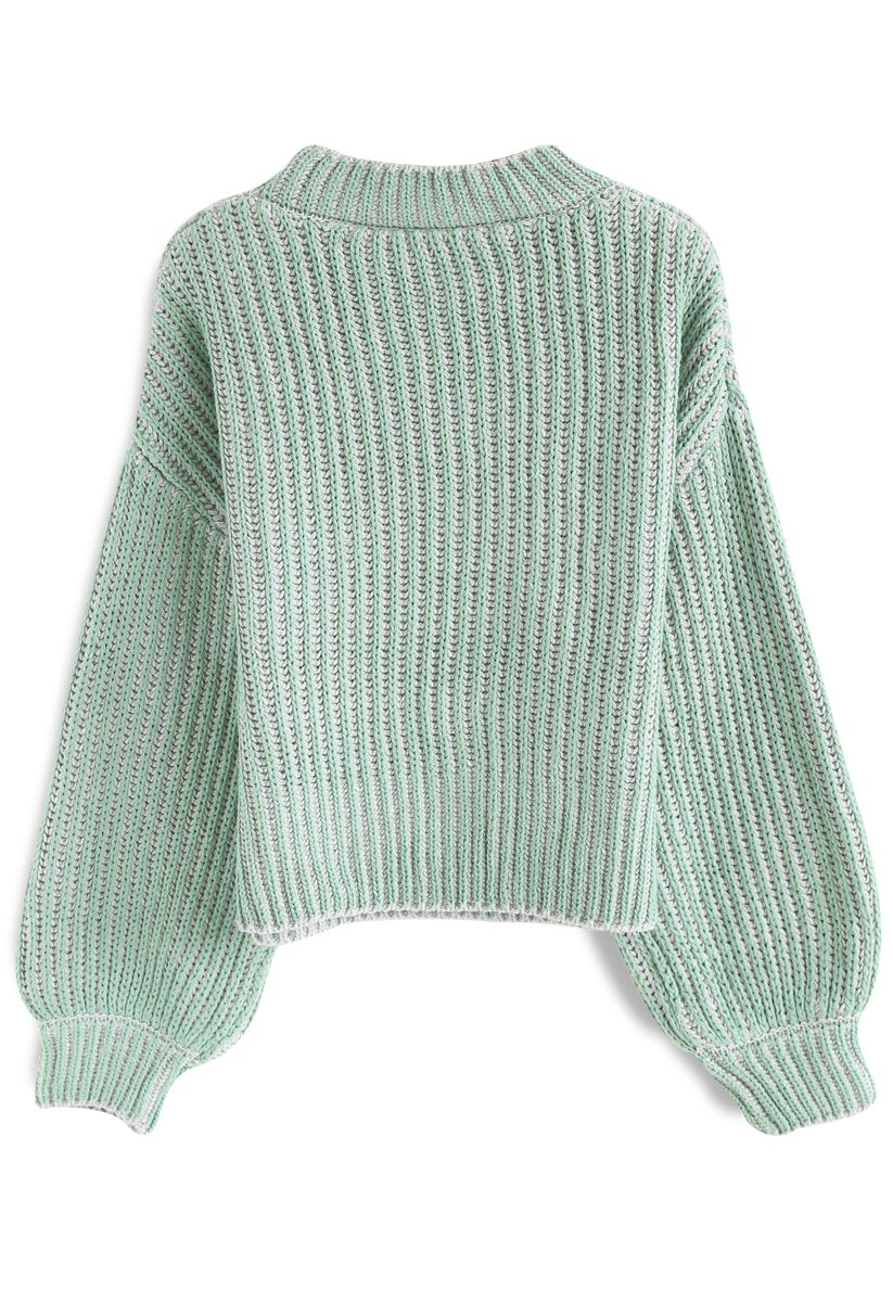 Lively Colorful Rib Knit Cropped Sweater in Green - Retro, Indie and ...