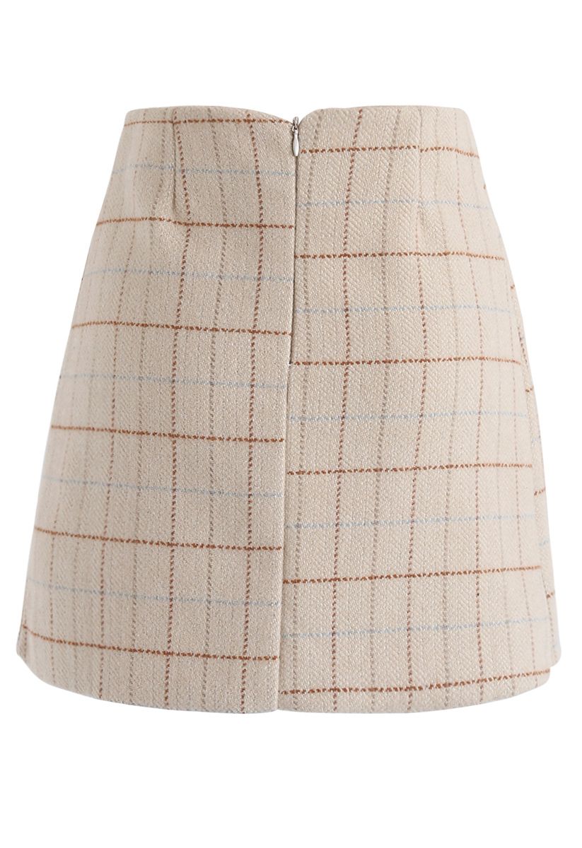 Strolling With Vitality Grid Flap Bud Skirt in Sand - Retro, Indie and ...