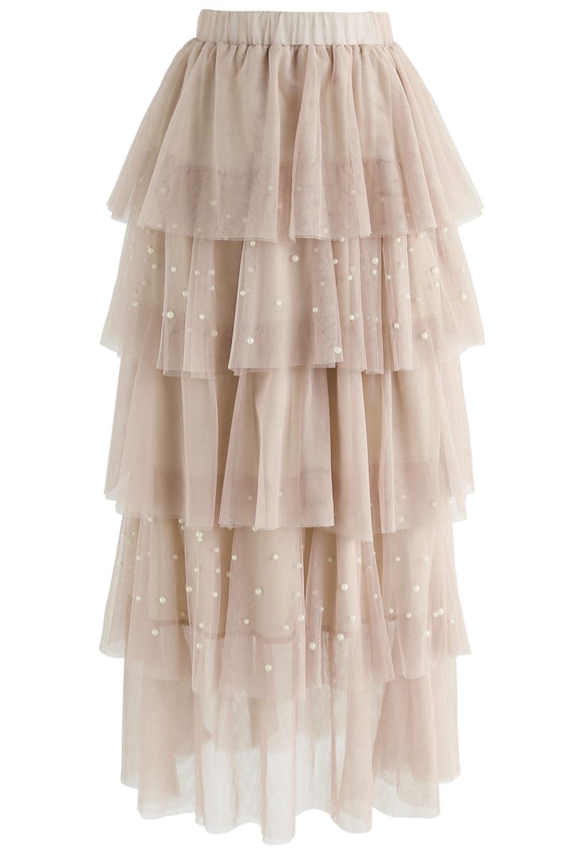 Surrounded By Pearls Tiered Mesh Skirt in Cream - Retro, Indie and ...