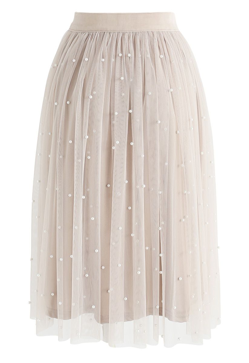 Surely Sweet Pearls Mesh Skirt in Cream