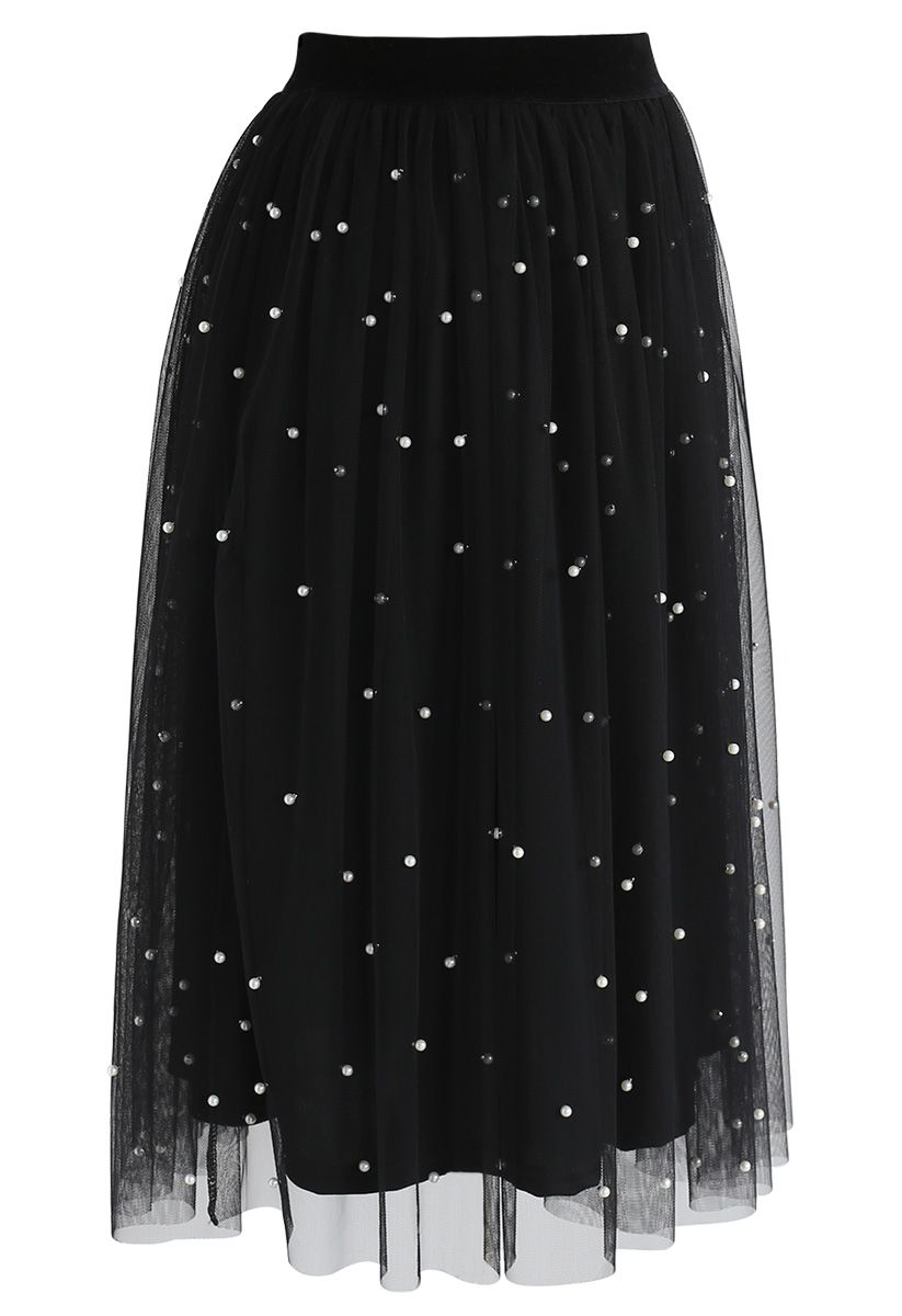 Surely Sweet Pearls Mesh Skirt in Black - Retro, Indie and Unique Fashion