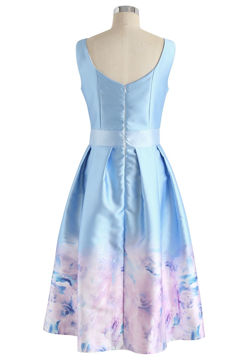 Flower Glamour Printed Dress in Blue - Retro, Indie and Unique Fashion