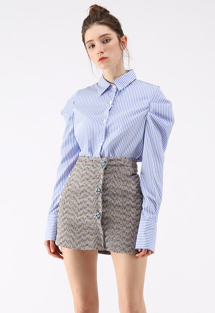 Faddish Pioneer Shirt in Blue Stripe - Retro, Indie and Unique Fashion