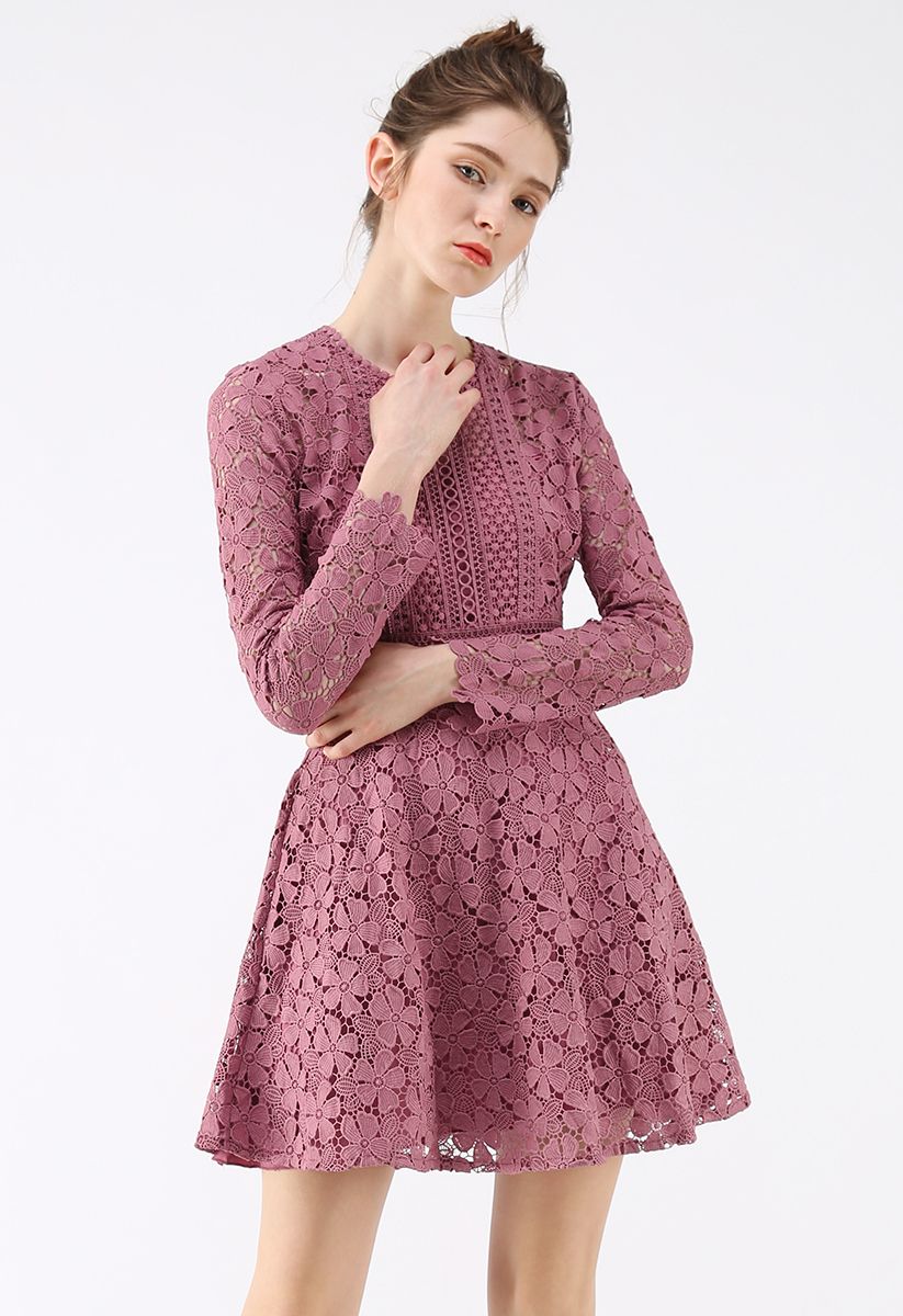 Garden Party Floral Crochet Dress in Rouge Pink - Retro, Indie and Unique  Fashion