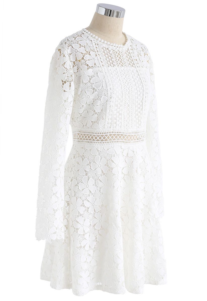 Garden Party Floral Crochet Dress in White - Retro, Indie and Unique ...
