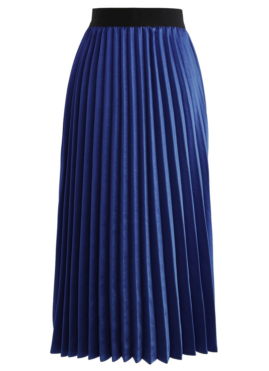 Silky Glam Pleated A-line Skirt in Royal Blue - Retro, Indie and Unique ...