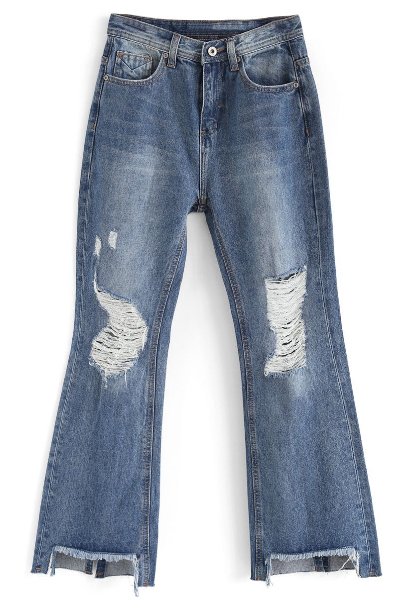 Absolutely Lovely Frayed Flare-Leg Jeans - Retro, Indie and Unique Fashion