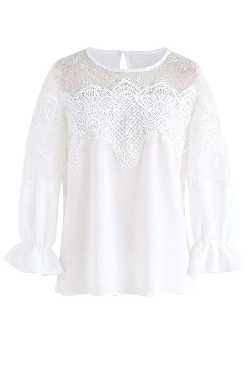 Pursuing The Romantic Lace Shoulder Chiffon Top in White - Retro, Indie ...
