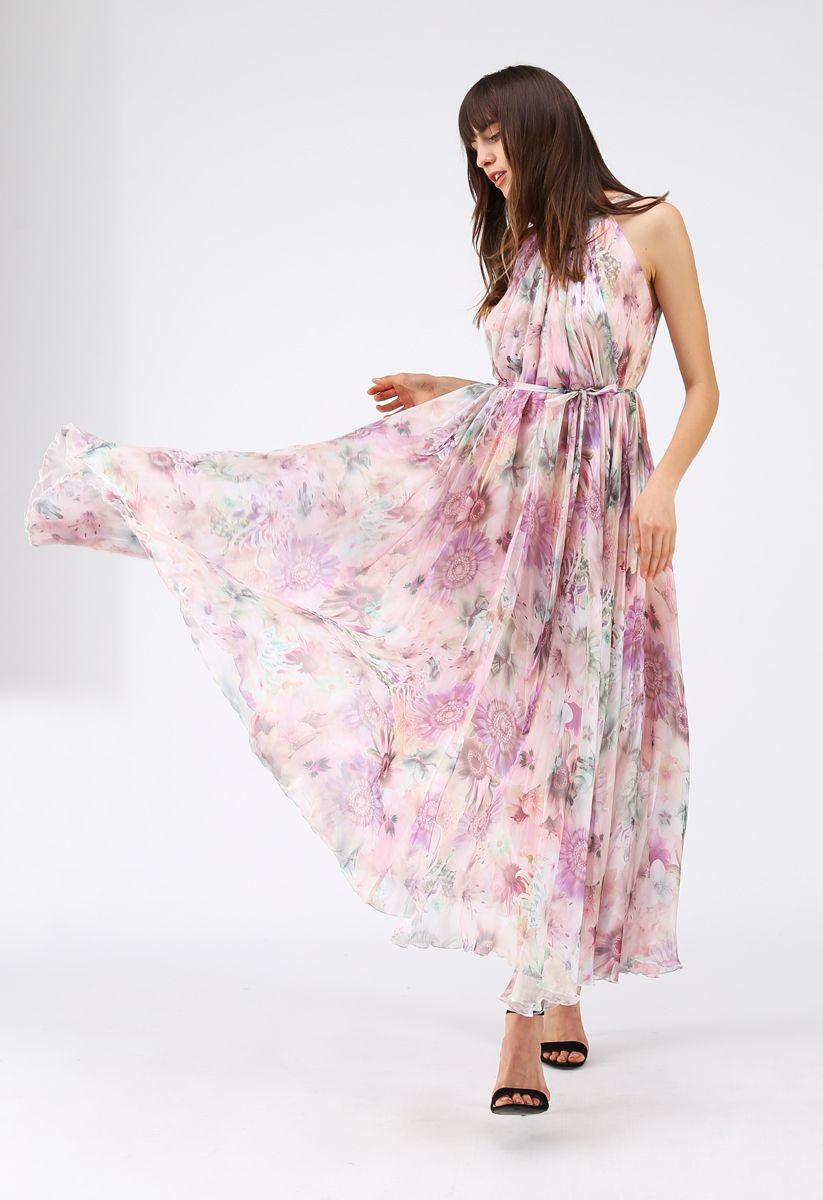 Evelyn Watercolor Magic - Floor Length Floral Chiffon Gown ( 6 Year -  Petite 7 Year)