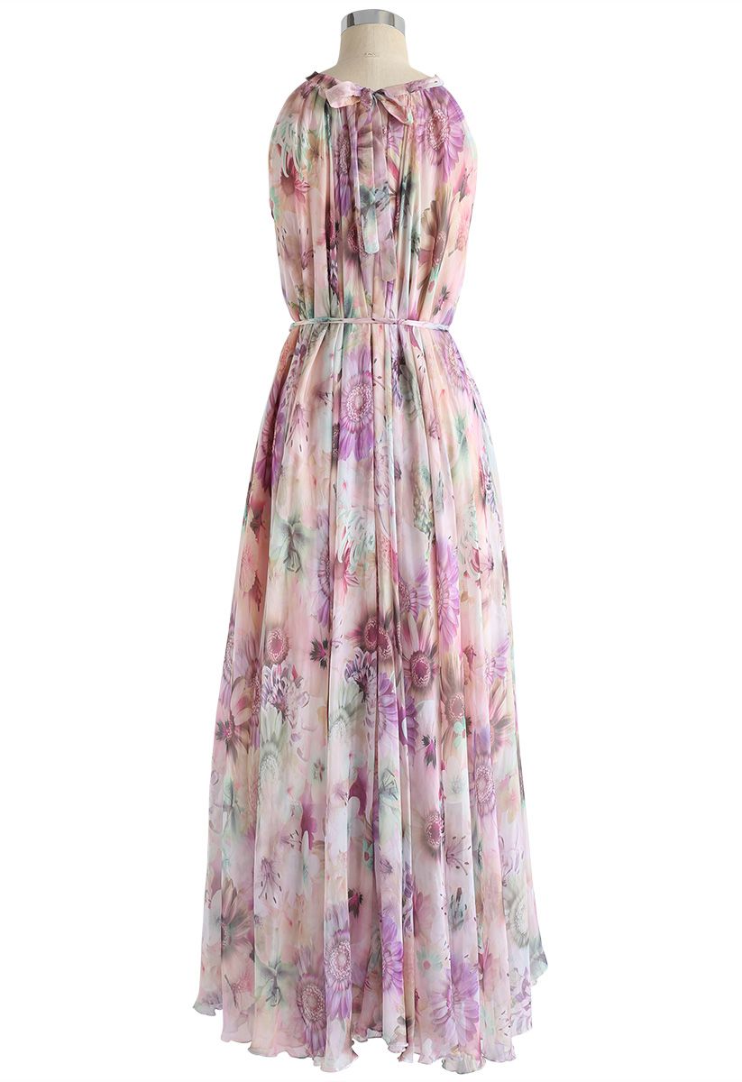 Evelyn Watercolor Magic - Floor Length Floral Chiffon Gown ( 6 Year -  Petite 7 Year)