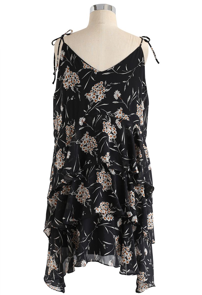 Your Own Flower Story Asymmetric Cami Dress in Black - Retro, Indie and ...