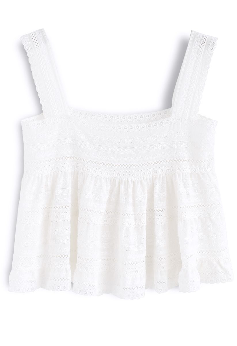 Summer Vibe Embroidered Cami Top in White - Retro, Indie and Unique Fashion