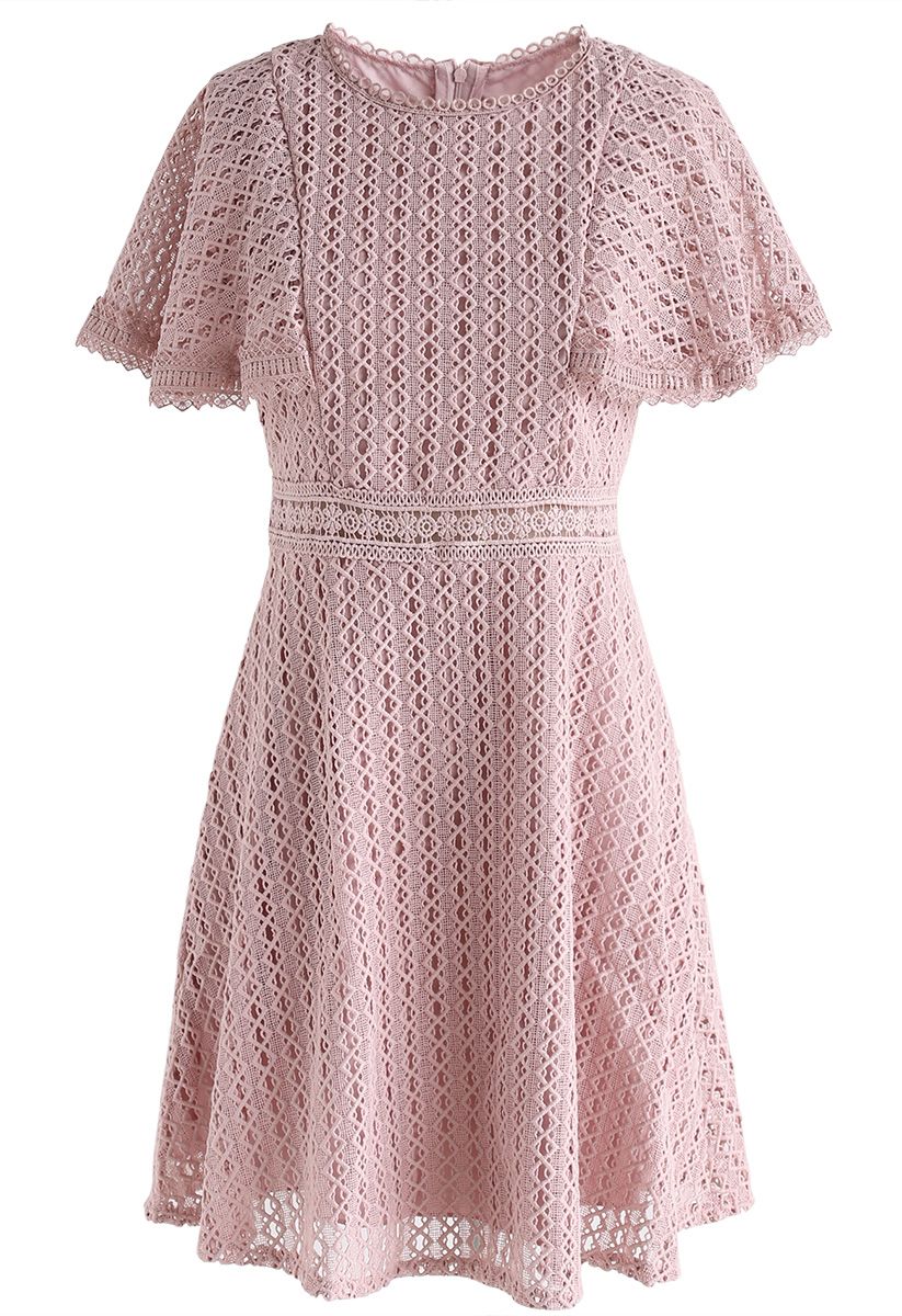 Crochet Me Grace Mini Dress in Pink - Retro, Indie and Unique Fashion