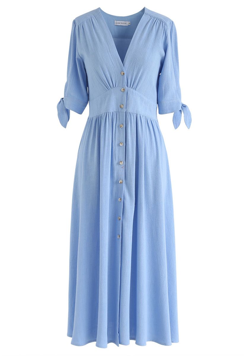 Summer Edition Button Down V-Neck Dress in Blue - Retro, Indie and ...