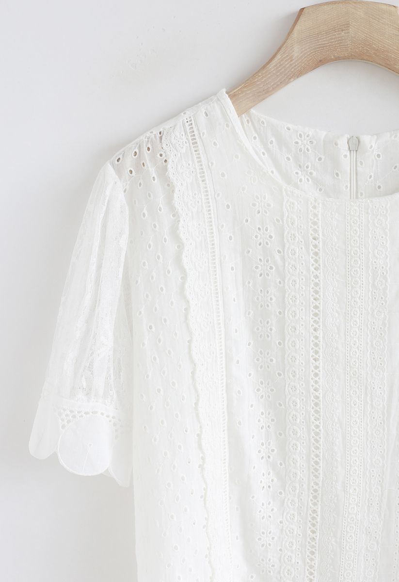 Filled with Eyelet Embroidered Top in White - Retro, Indie and Unique ...