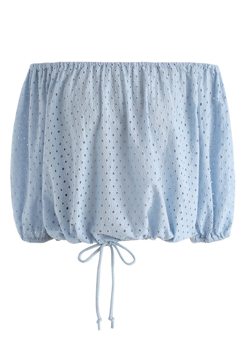 Be Full of Eyelet Off-Shoulder Top in Blue