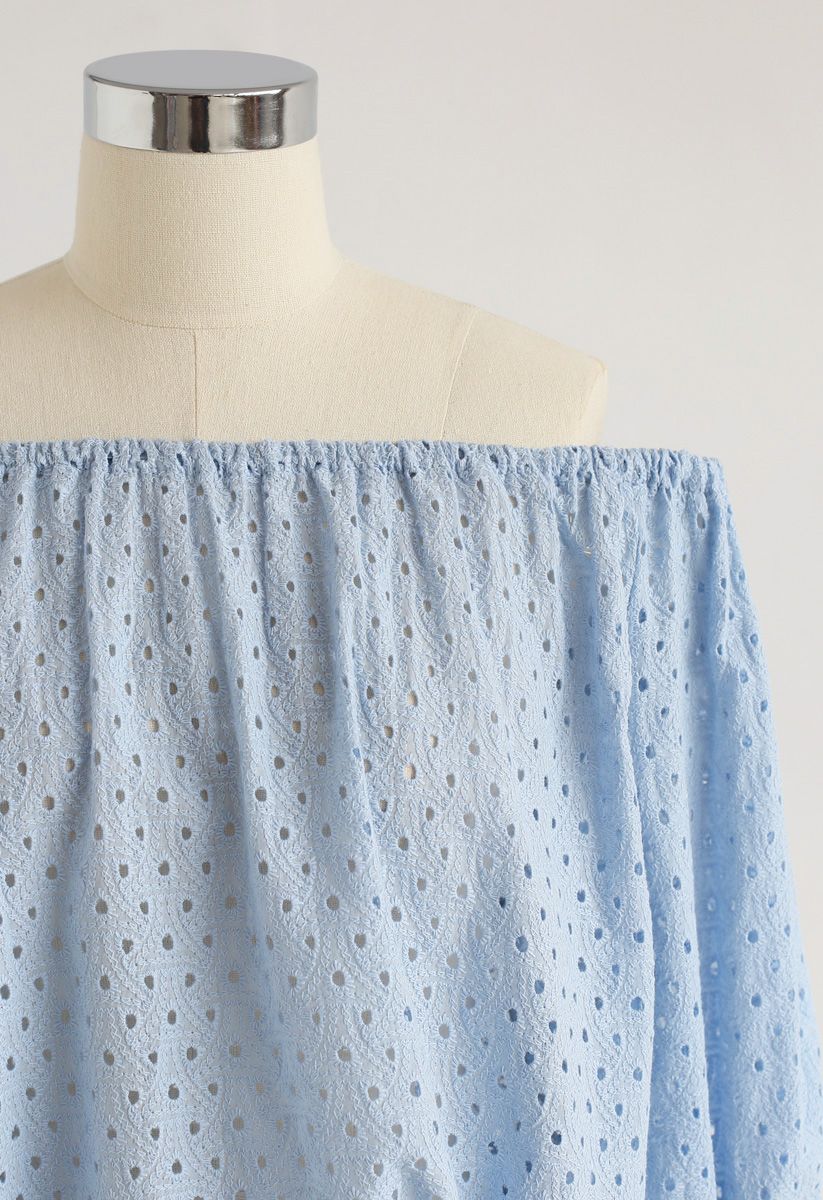 Be Full of Eyelet Off-Shoulder Top in Blue