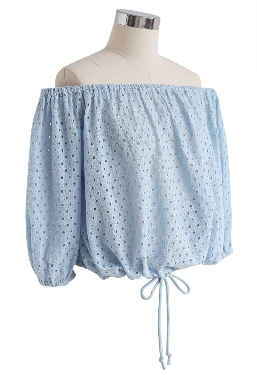 Be Full of Eyelet Off-Shoulder Top in Blue