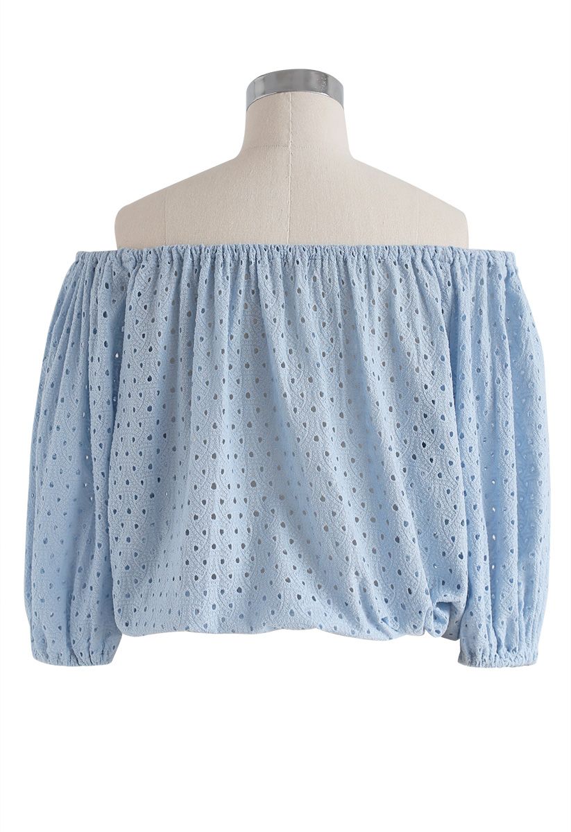 Be Full of Eyelet Off-Shoulder Top in Blue