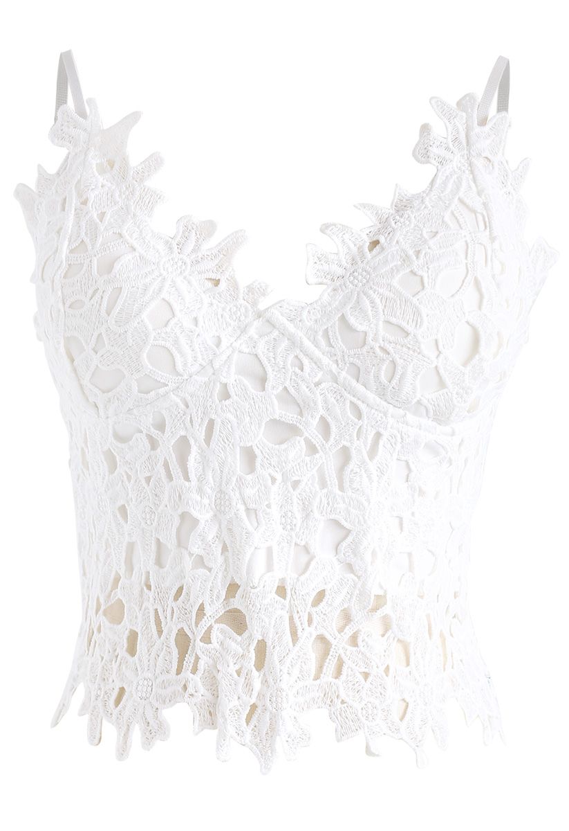 Full Flower Crochet Cami Crop Top in White - Retro, Indie and Unique ...