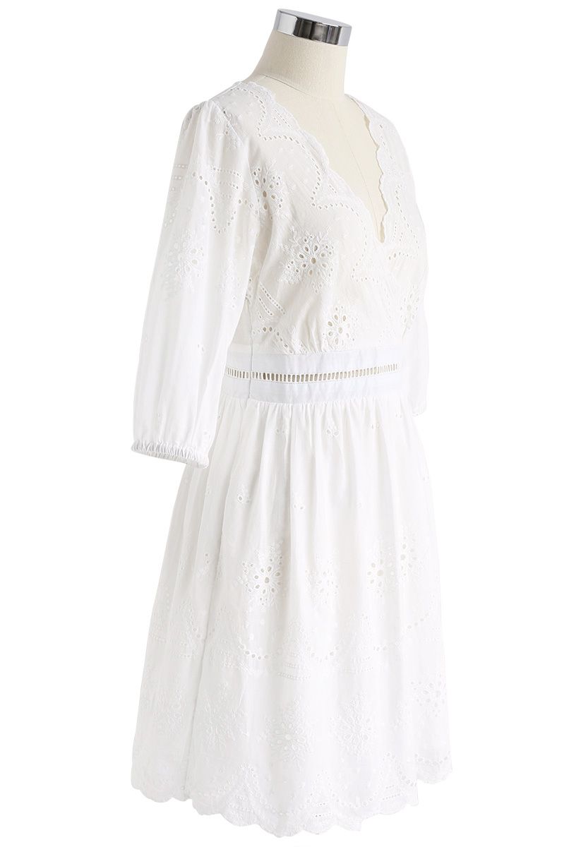 Never Say Never Eyelet Embroidered Dress in White - Retro, Indie and ...