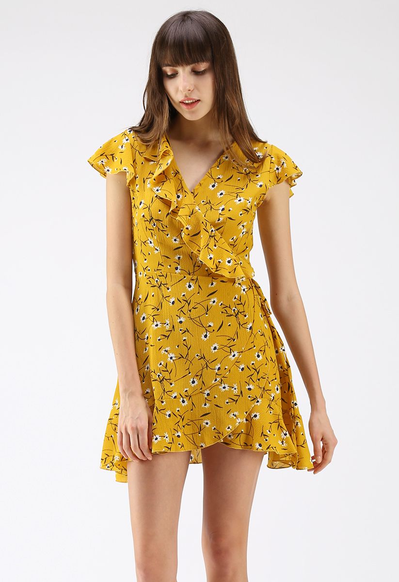 Daisies Breezy Wrapped Ruffle Dress - Retro, Indie and Unique Fashion