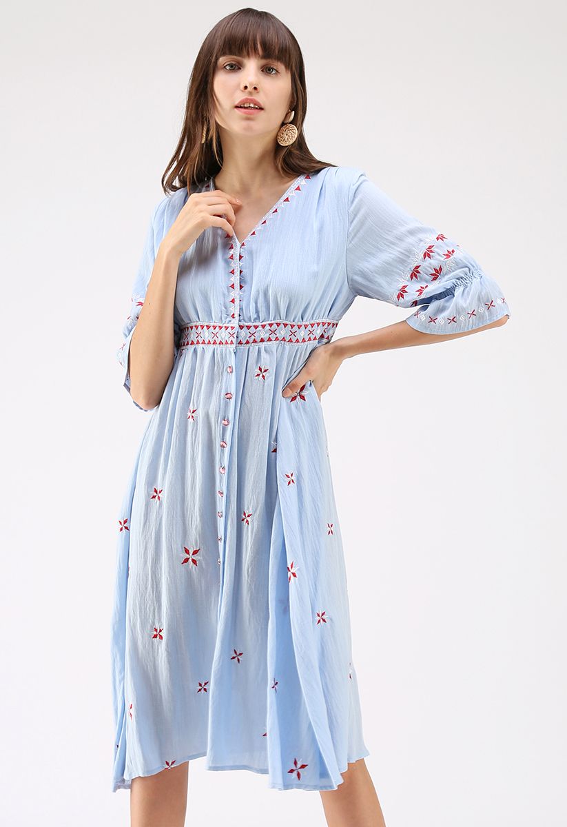 Opposites Attract V-Neck Embroidered Dress - Retro, Indie and Unique ...